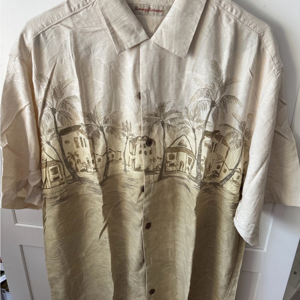 Tommy Bahama Beige and Tan Coastal Print Camp Shirt